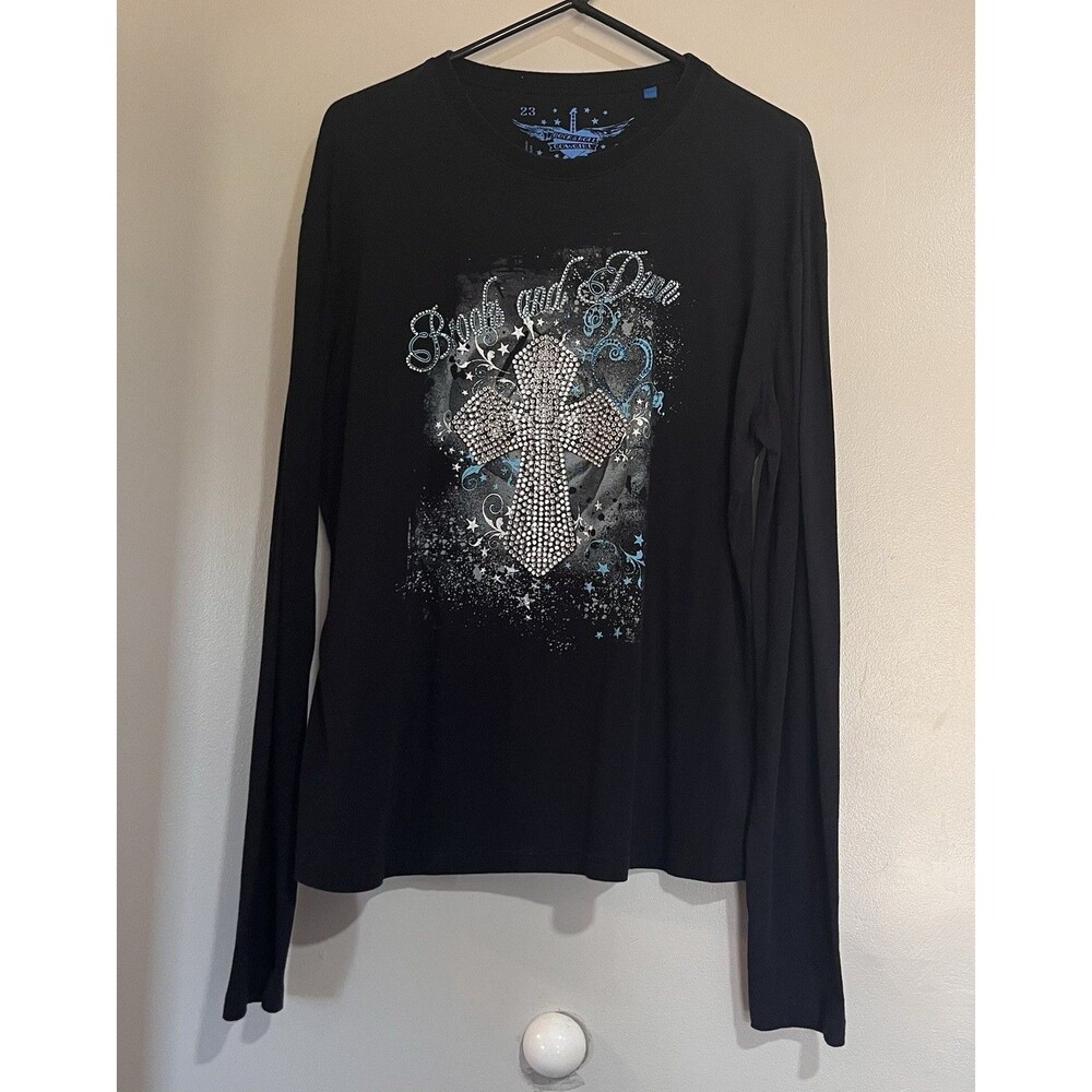 Rock & Roll Cowgirl Womens Cross Graphic Rhinestone Top XXL Black Brooks & Dunn